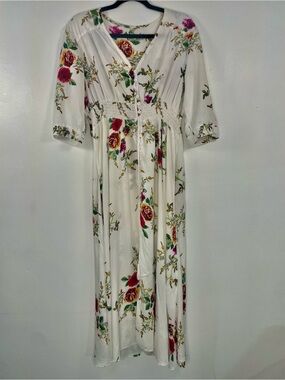 Floral White Maxi Dress with Button Front